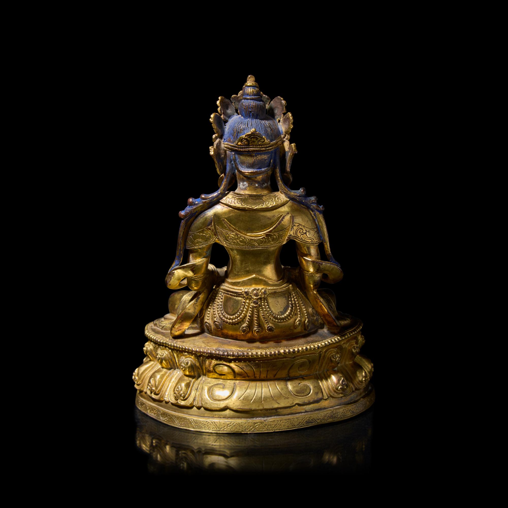 A Tibeto-Chinese Gilt Bronze Figure of Amitayus 藏漢 鎏金銅阿彌陀佛坐像