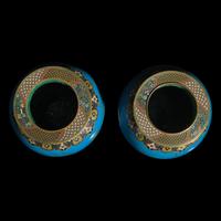 A Pair of Japanese Turquoise Ground Cloisonné 'Pheasant' Vases, Meiji Period
