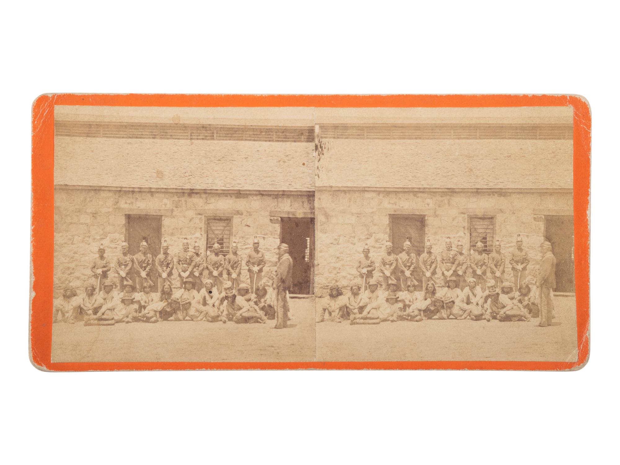 [NATIVE AMERICANS]. FLANDERS, D.P., photographer. Stereoview of Eskiminzin and band at Camp Grant. Arizona: [1874].