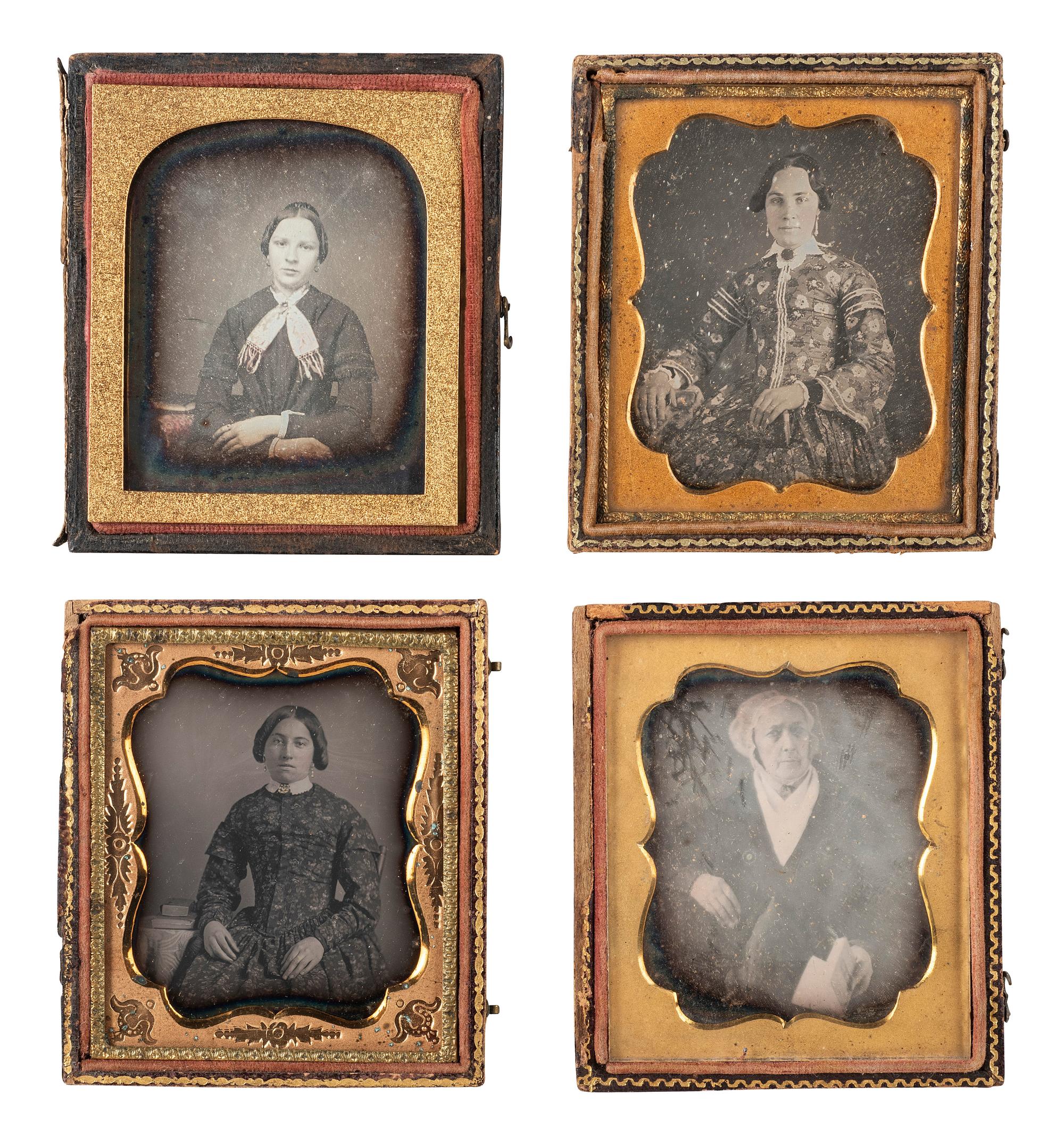 [EARLY PHOTOGRAPHY]. 22 sixth plate daguerreotypes of women posed with books and cased images.