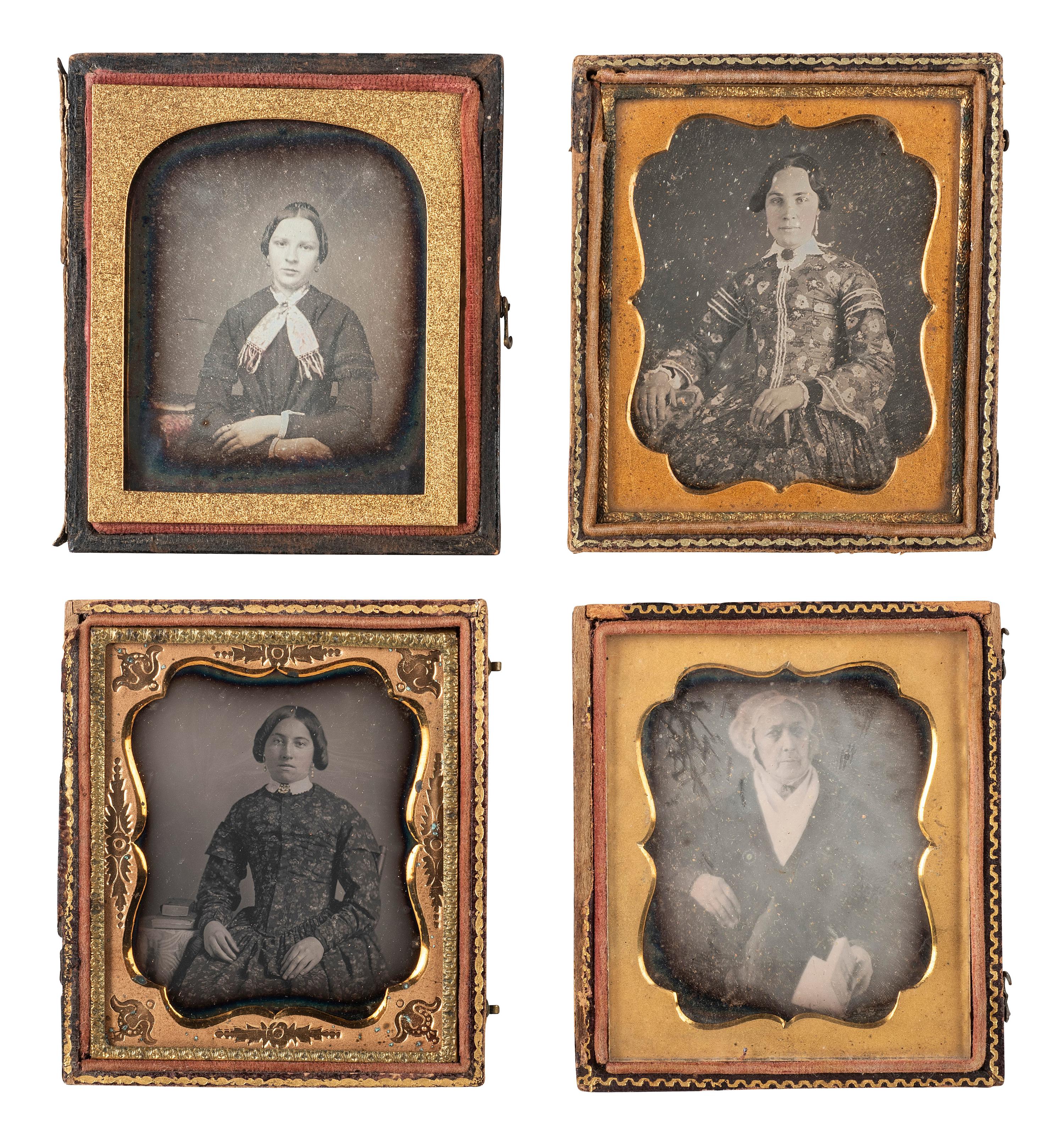 [EARLY PHOTOGRAPHY]. 22 sixth plate daguerreotypes of women posed with books and cased images.