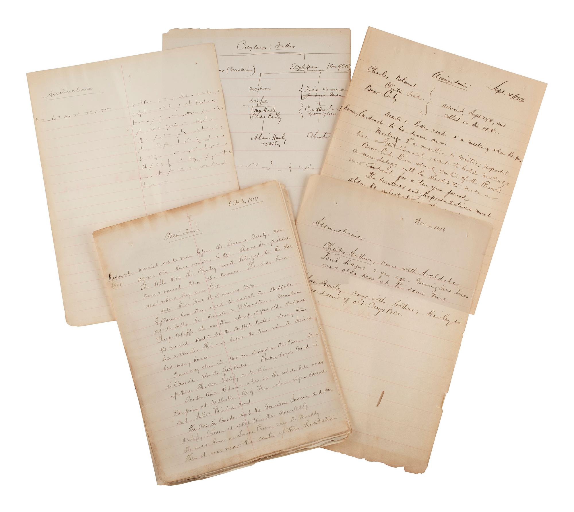 [NATIVE AMERICAN]. Papers associated with the Sioux, Assiniboine, and Ponca Nations, ca early 1900s.