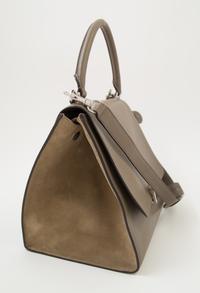 A Celine Taupe Leather and Suede Medium Trapeze Handbag, 11.5"- 20" L x 9" H x 7"- 9" W; Top handle: 4.5"; Strap drop: 15".