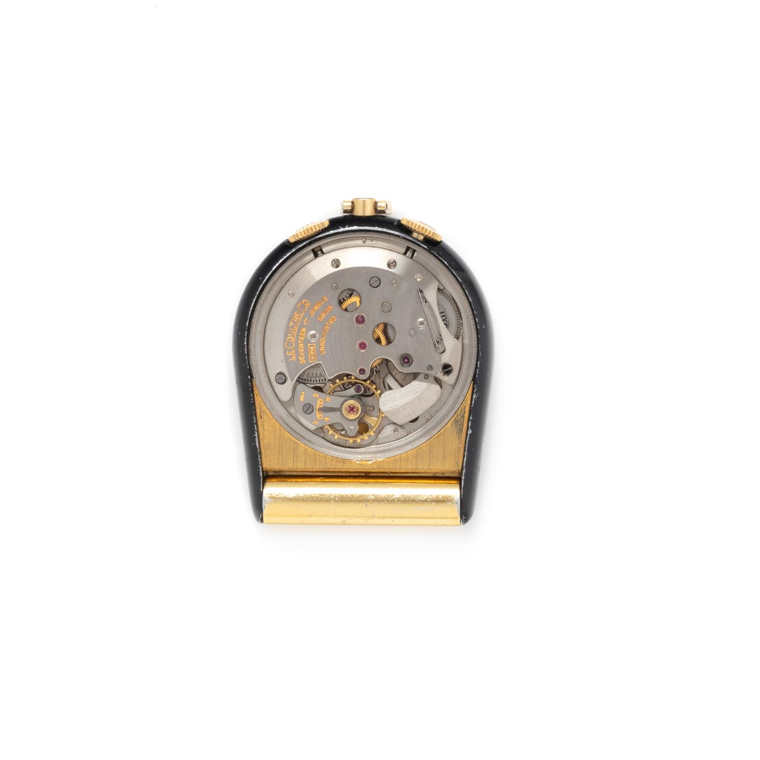 LeCOULTRE, GILT METAL AND ENAMEL TRAVEL ALARM CLOCK