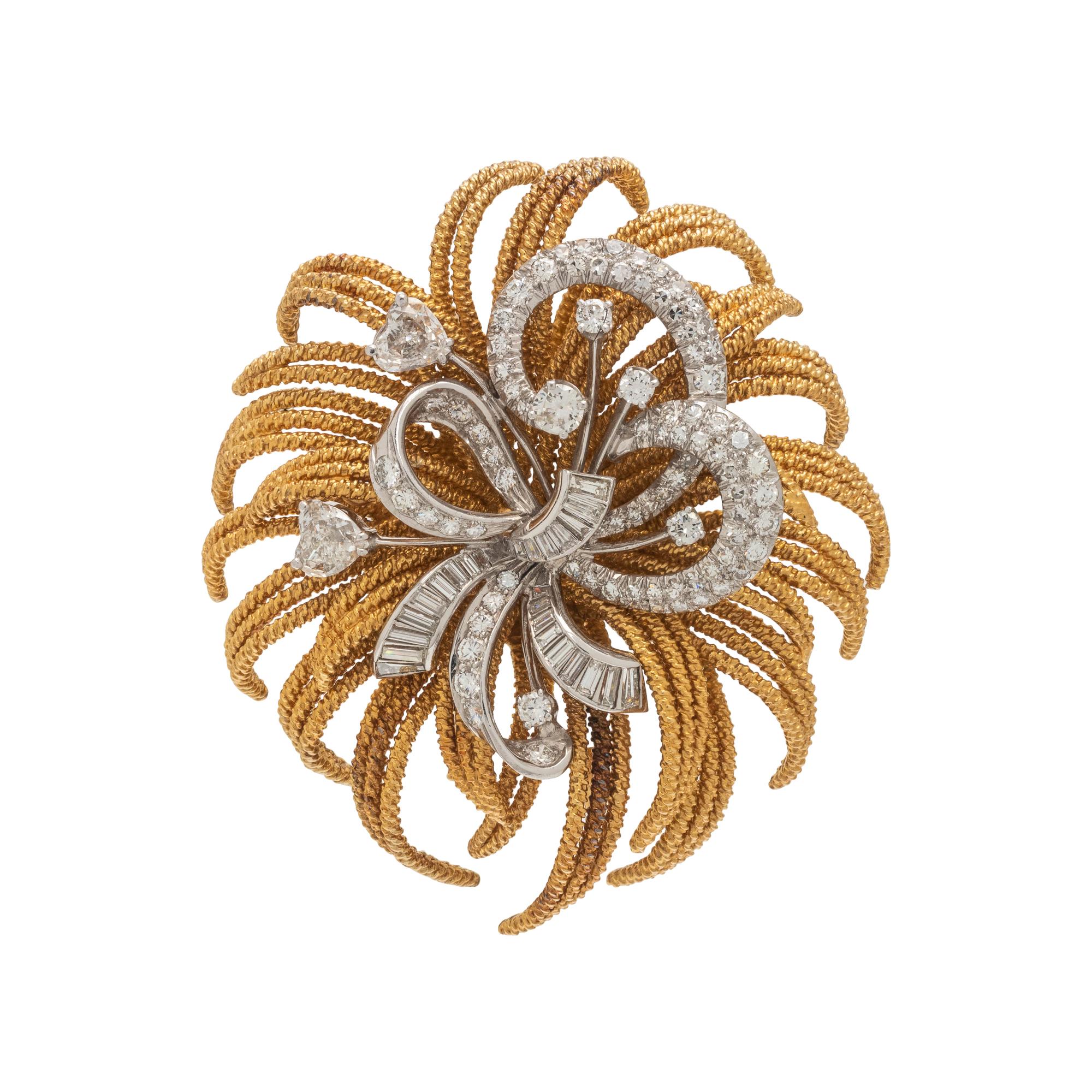 DAVID WEBB, YELLOW GOLD, PLATINUM AND DIAMOND BROOCH
