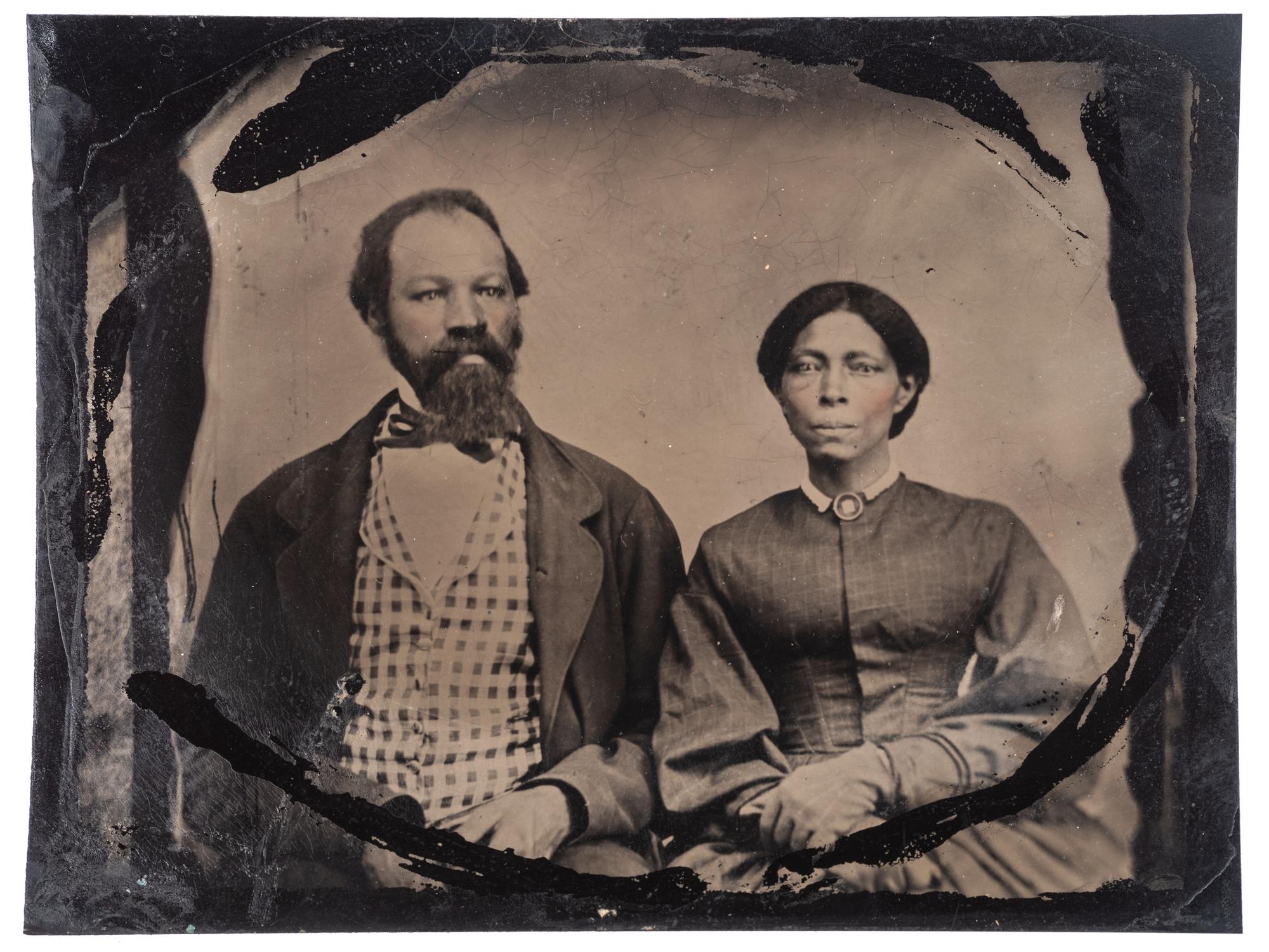 [EARLY PHOTOGRAPHY - PORTRAITURE]. Full plate copy tintype of an African American couple.