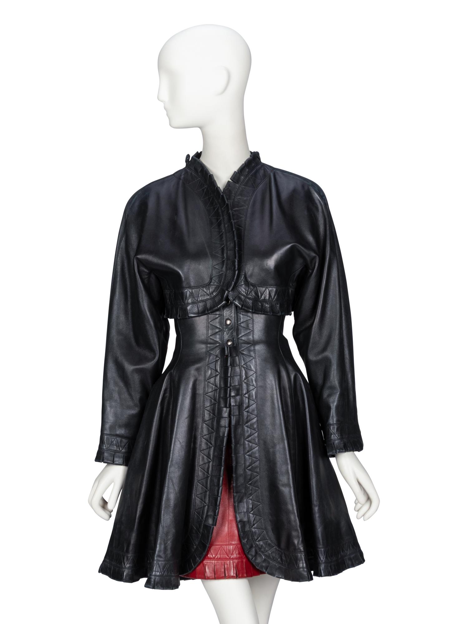 Alaïa, Black Leather Dress & Burgundy Leather Skirt, 1980s