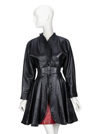 Alaïa, Black Leather Dress & Burgundy Leather Skirt, 1980s