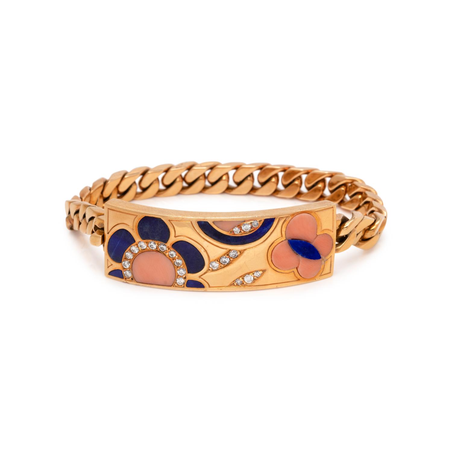 BVLGARI, YELLOW GOLD, DIAMOND, LAPIS LAZULI AND CORAL BRACELET