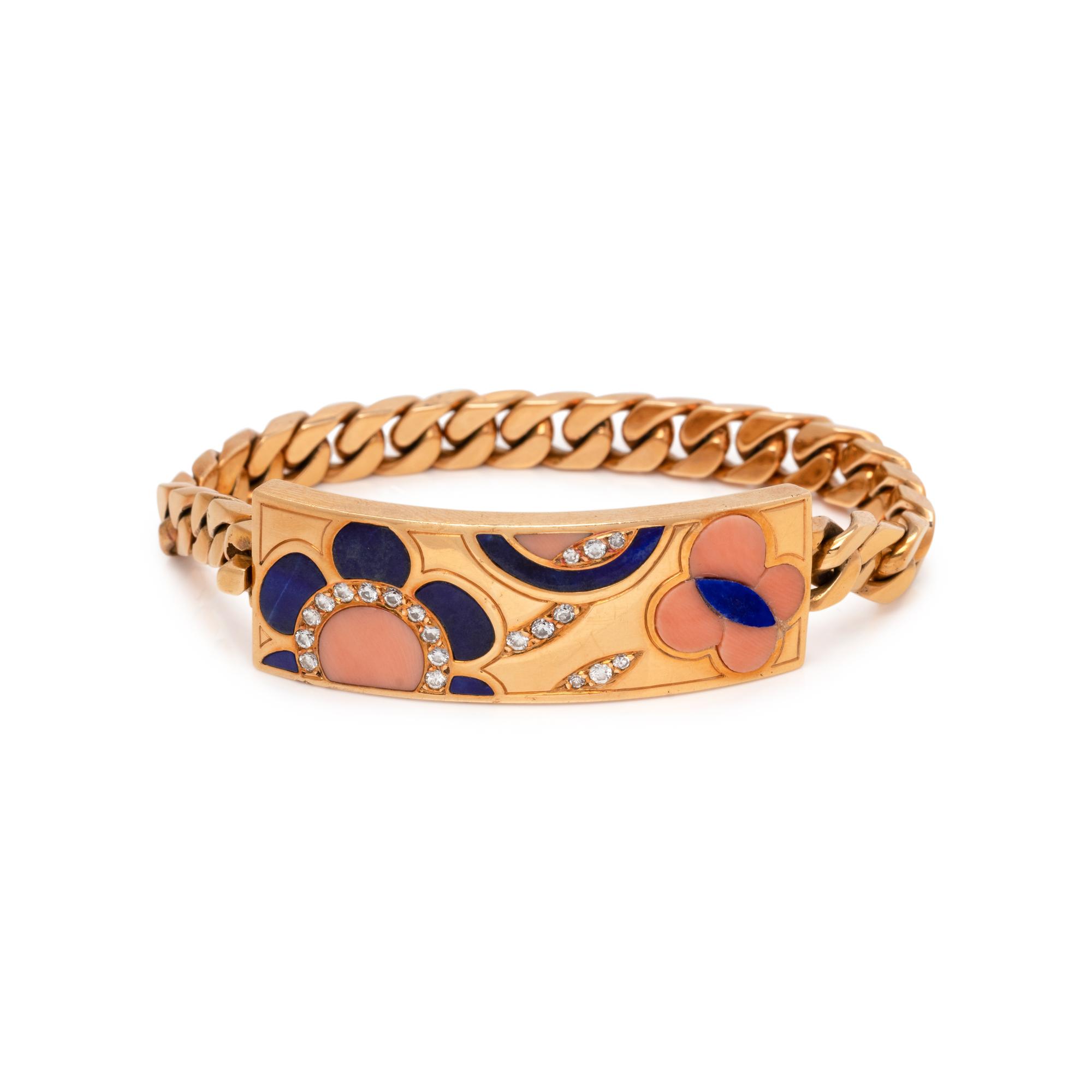BVLGARI, YELLOW GOLD, DIAMOND, LAPIS LAZULI AND CORAL BRACELET