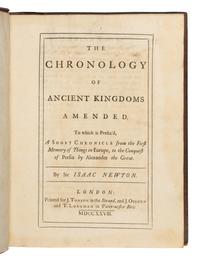 NEWTON, Isaac, Sir (1642-1727). The Chronology of Ancient Kingdoms Amended. London: Printed for J. Tonson in the Strand and J. Osborn and T. Longman in Paternoster Row, 1728.