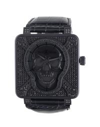 BELL & ROSS, STAINLESS STEEL 'BR 01 SKULL FULL BLACK DIAMOND' LIMITED EDITION PIECE UNIQUE-GLEN DE VRIES WATCH