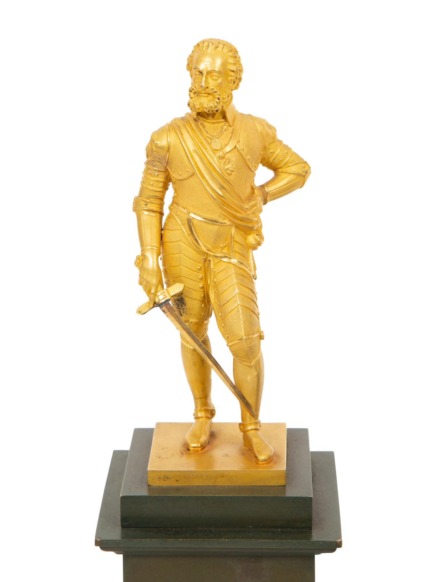 A Pair of French Gilt and Patinated Bronze Figures of Henri IV and Duc de Berry