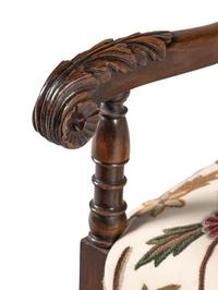 A William and Mary Style Walnut Armchair with Crewelwork Upholstery