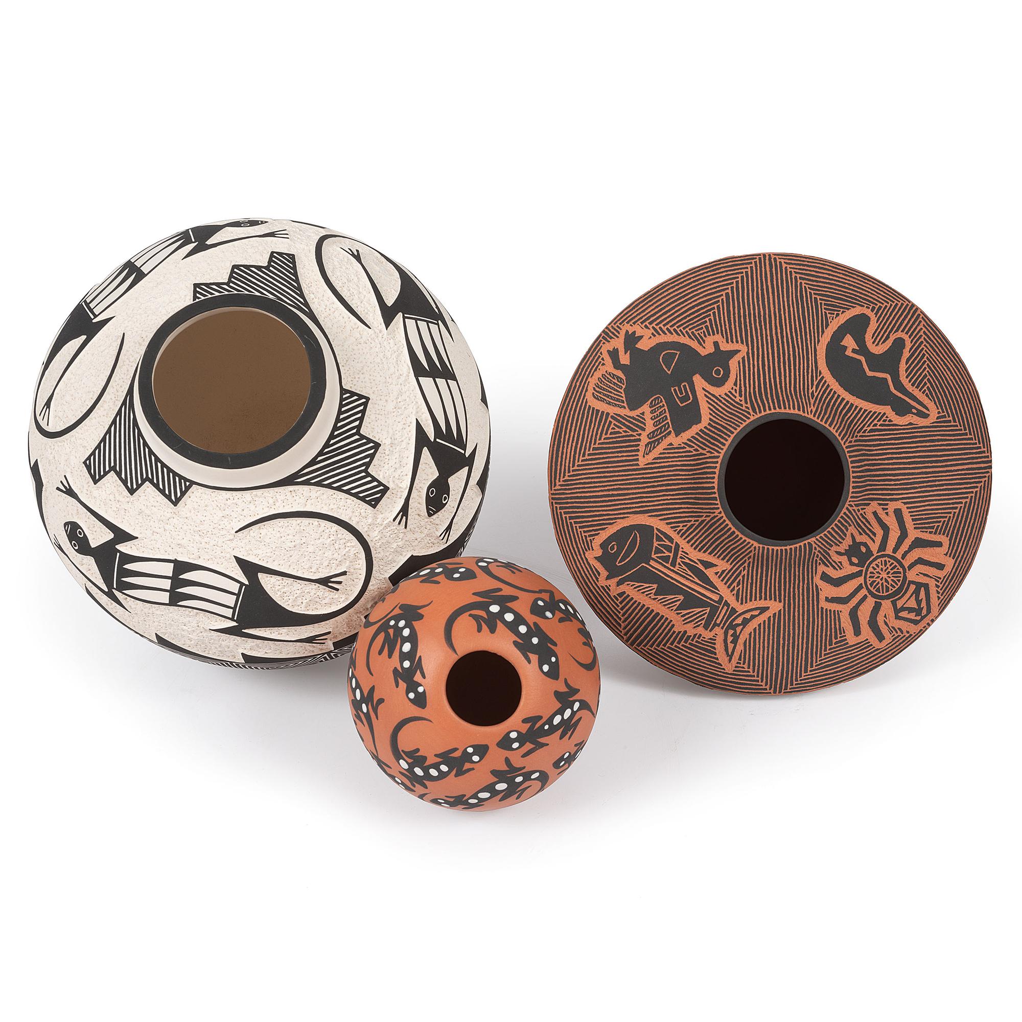 Acoma Pottery Jars, with Reptiles and Animals