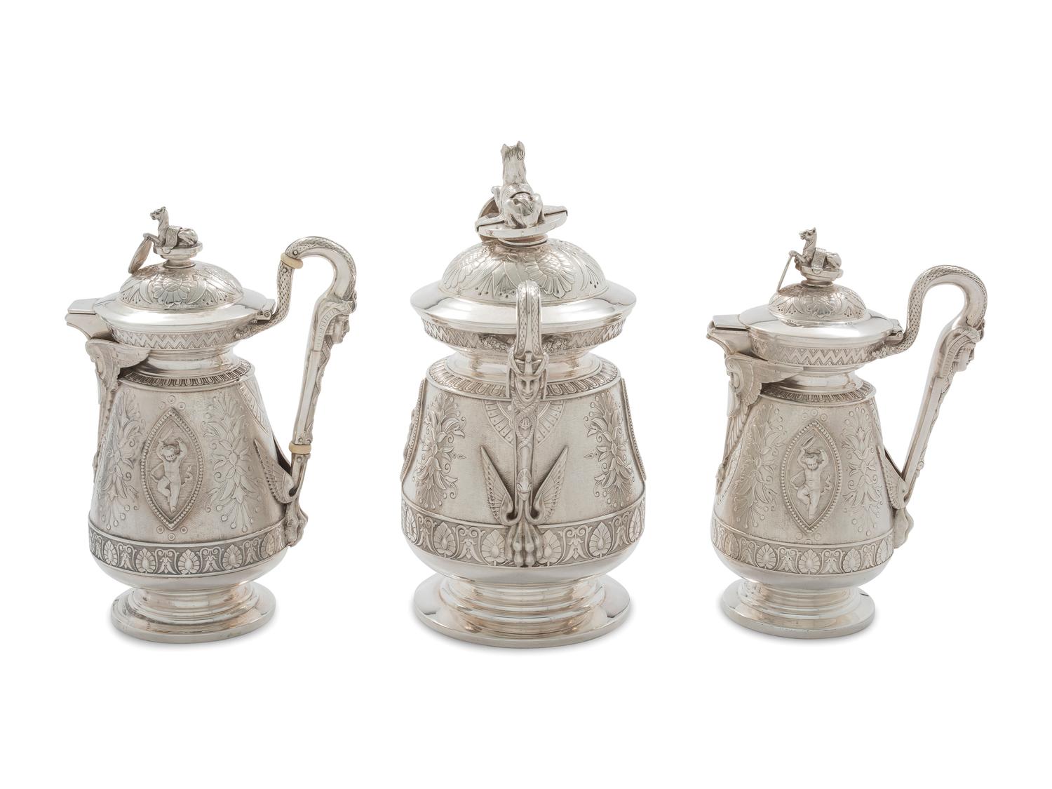 An American Aesthetic Movement Six-Piece Coin Silver Tea and Coffee Service