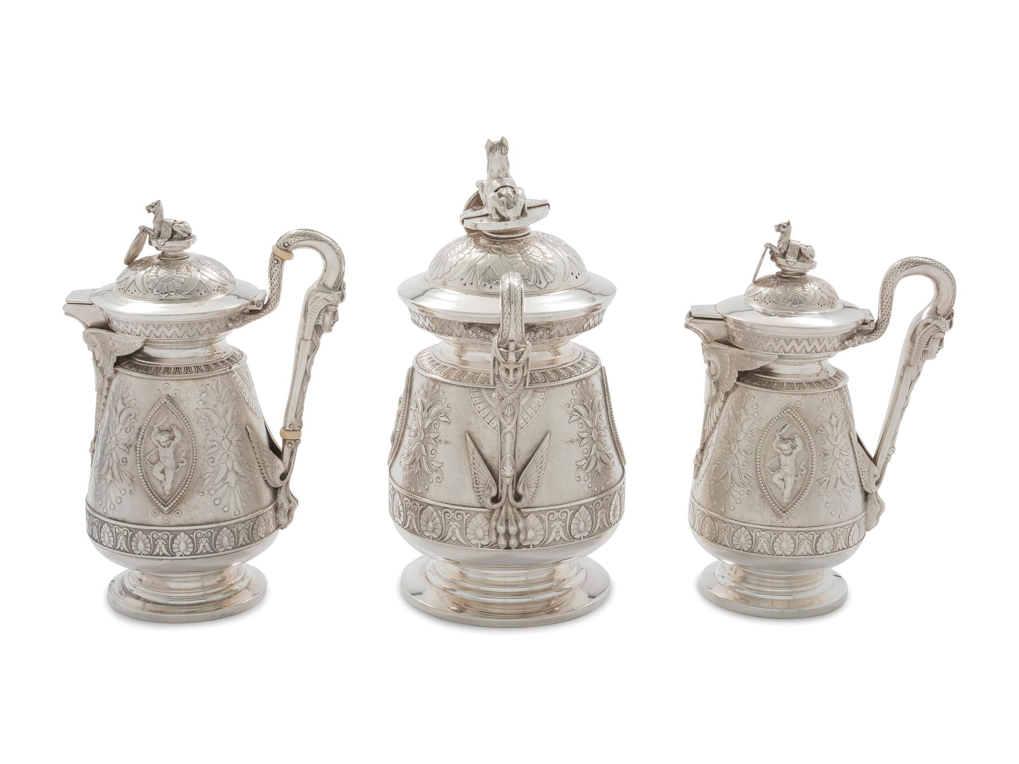 An American Aesthetic Movement Six-Piece Coin Silver Tea and Coffee Service