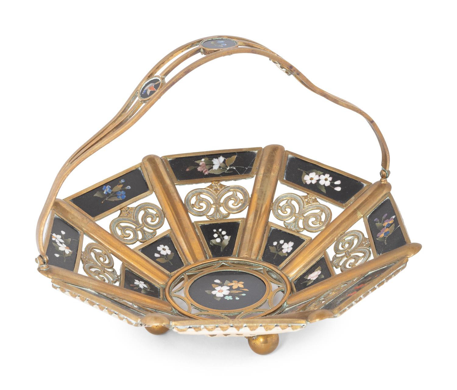 An Italian Gilt Metal and Pietra Dura Basket