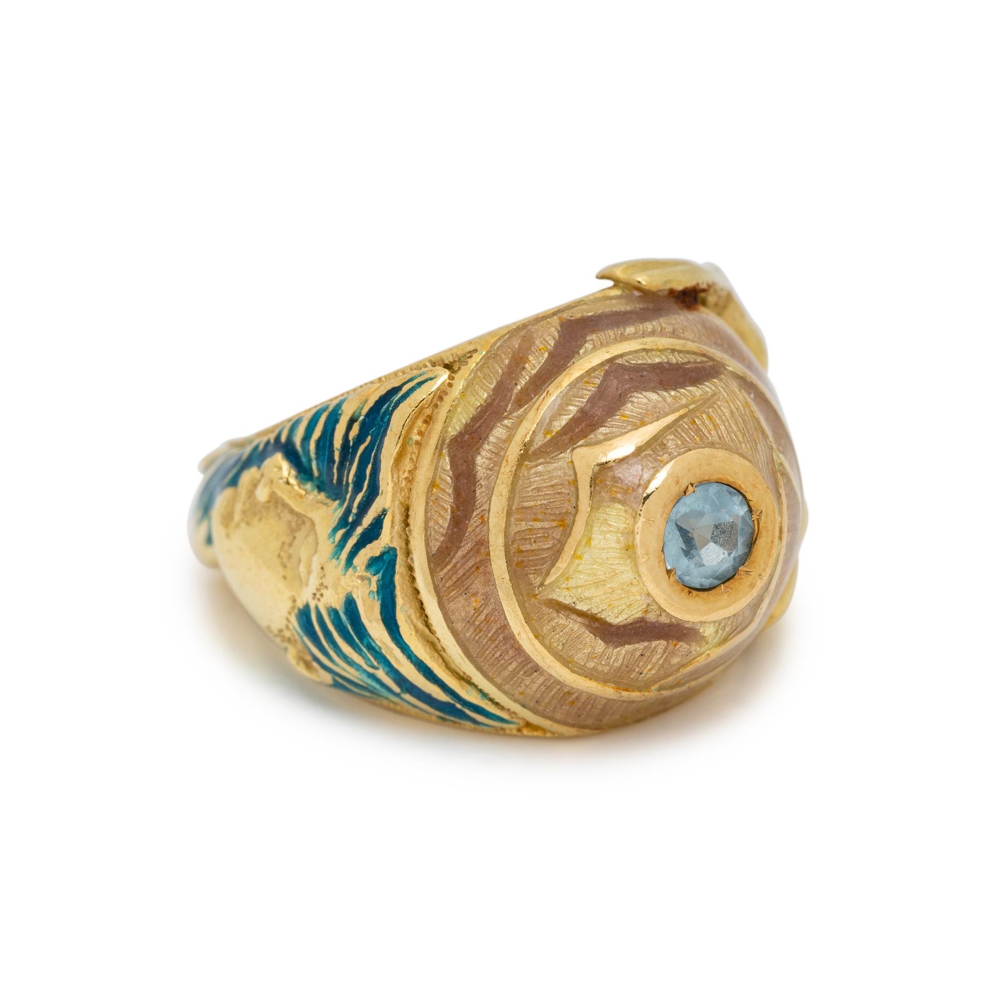 JACLYN, YELLOW GOLD AND ENAMEL RING