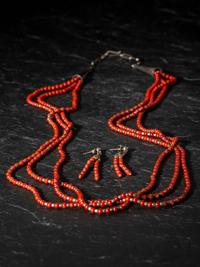 Three-strand Red Coral and Silver Necklace, PLUS Matching Post Earrings