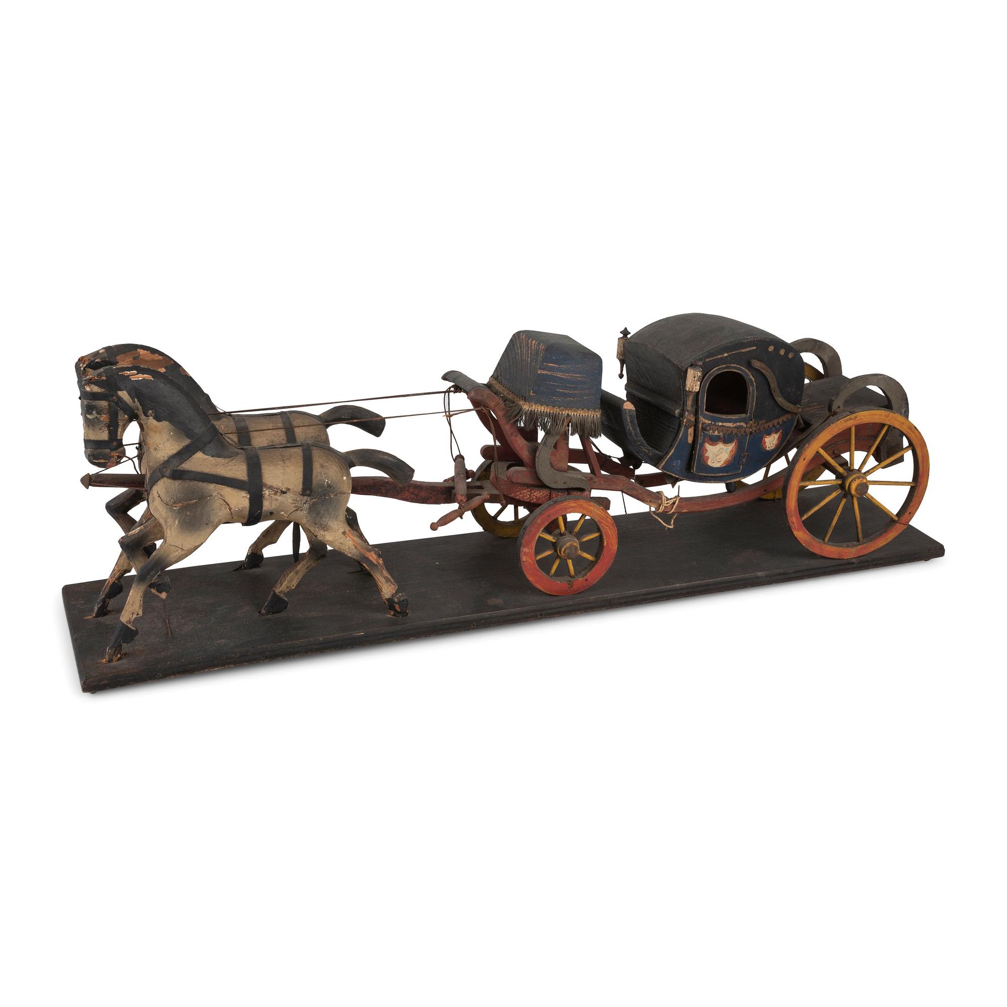 A Painted Wood Model of a Horse-Drawn Coach