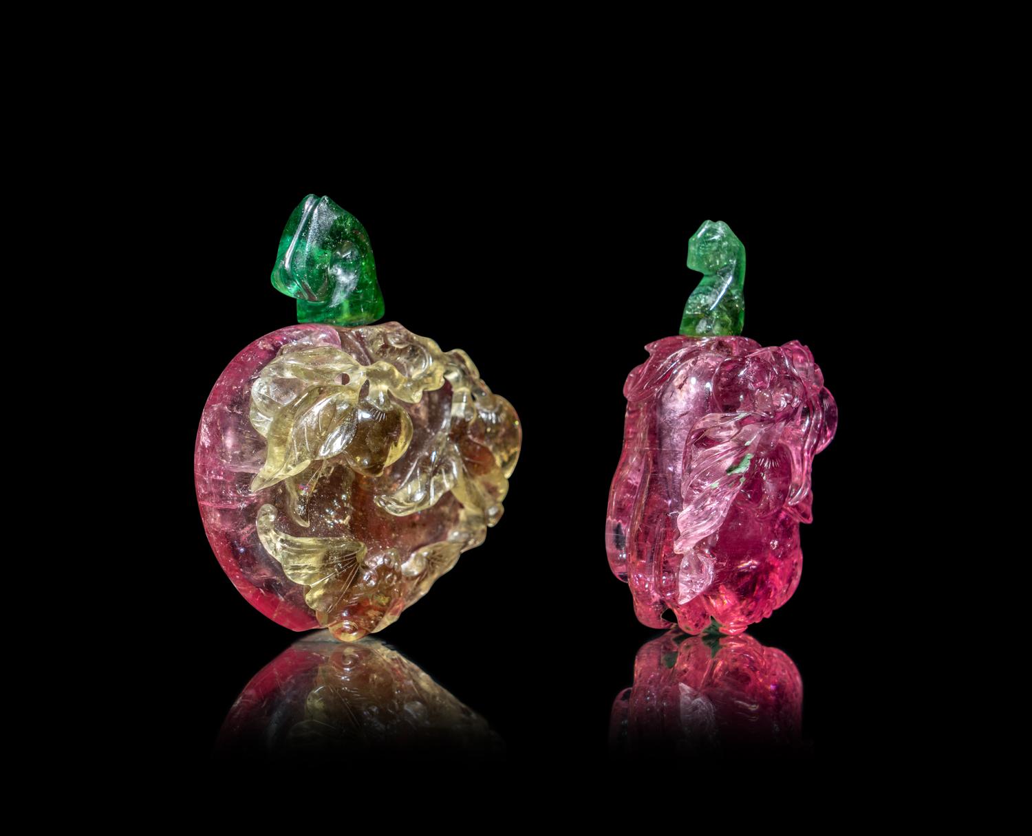 Two Chinese Carved Tourmaline Snuff Bottles