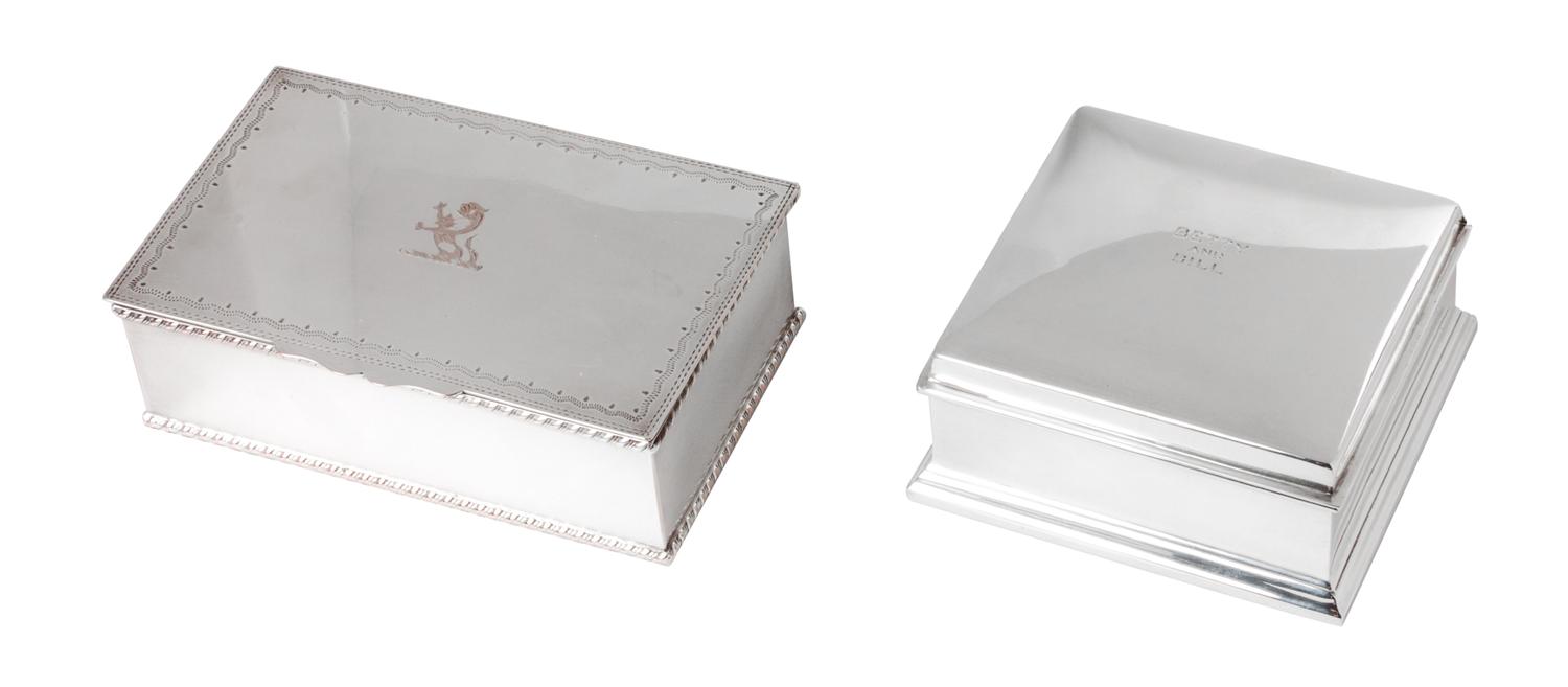 An American Silver Box, Gorham Mfg. Co., Providence, RI, 20th century, engraved Betty and Bill, Merry Christmas 1949, together with an