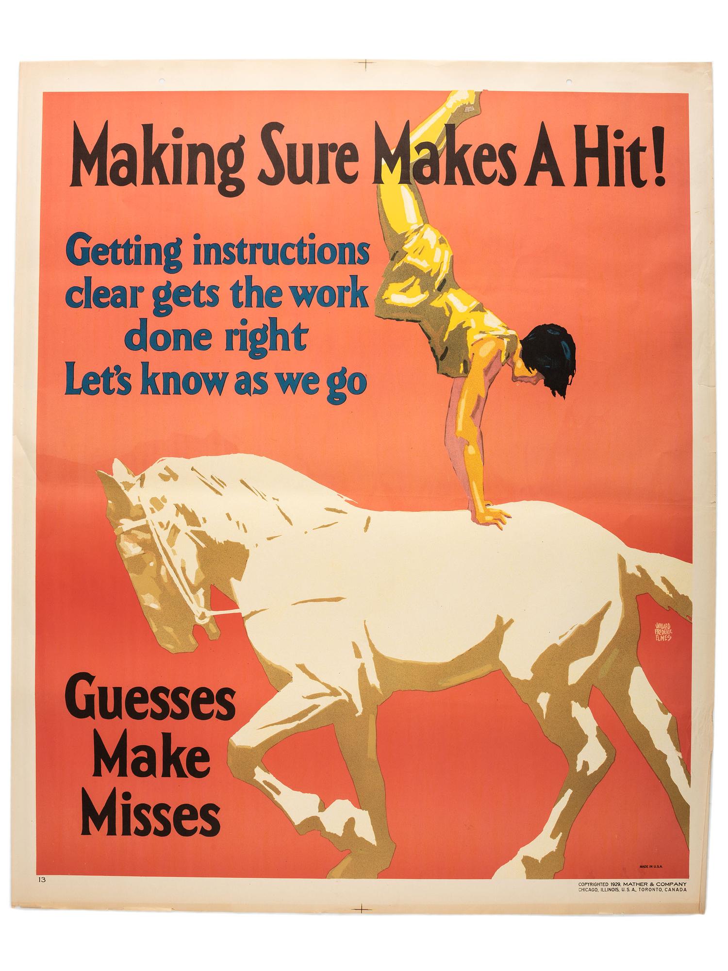 [POSTERS]. ELMES, Willard Frederic, artist. A group of 2 Mather Work posters featuring circus acts involving animals. Chicago: Mather & Co., 1929.