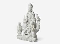 A Chinese Blanc-de-Chine Porcelain Figural Group of Guanyin and Attendants