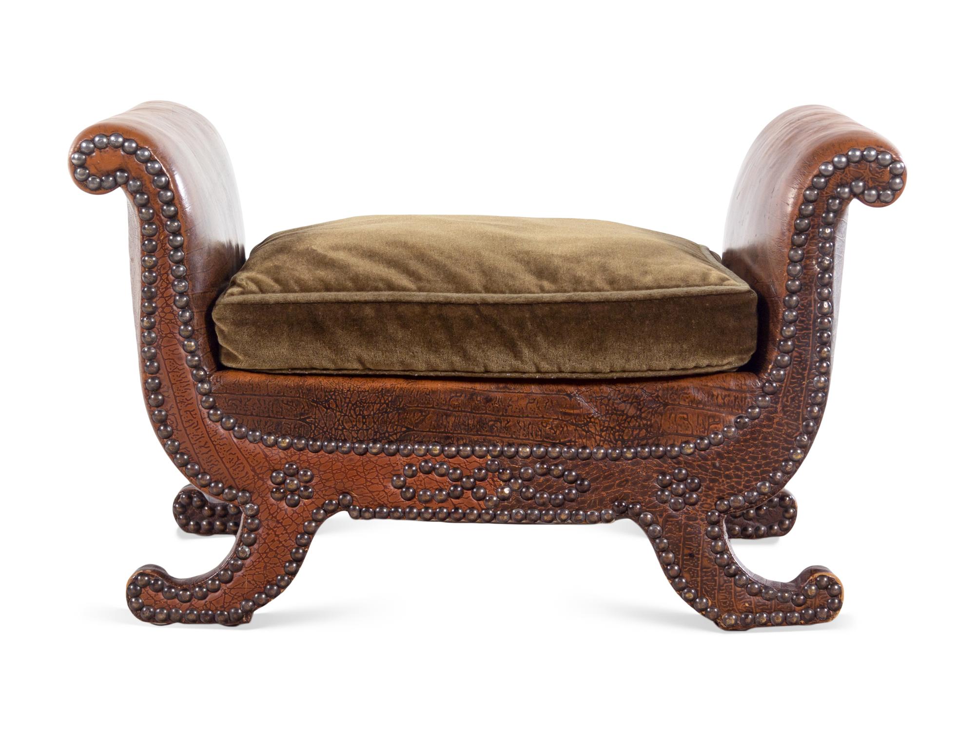 An English Leather Upholstered Stool