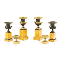 Three Pairs of Gilt and Patinated Bronze and Marble Urns
