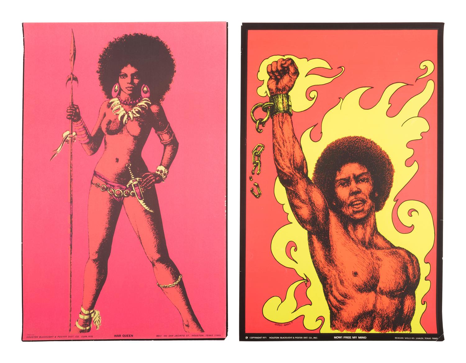 [BLACK POWER]. A group of 9 Black Power blacklight/Day-Glo posters, incl. velvet examples.
