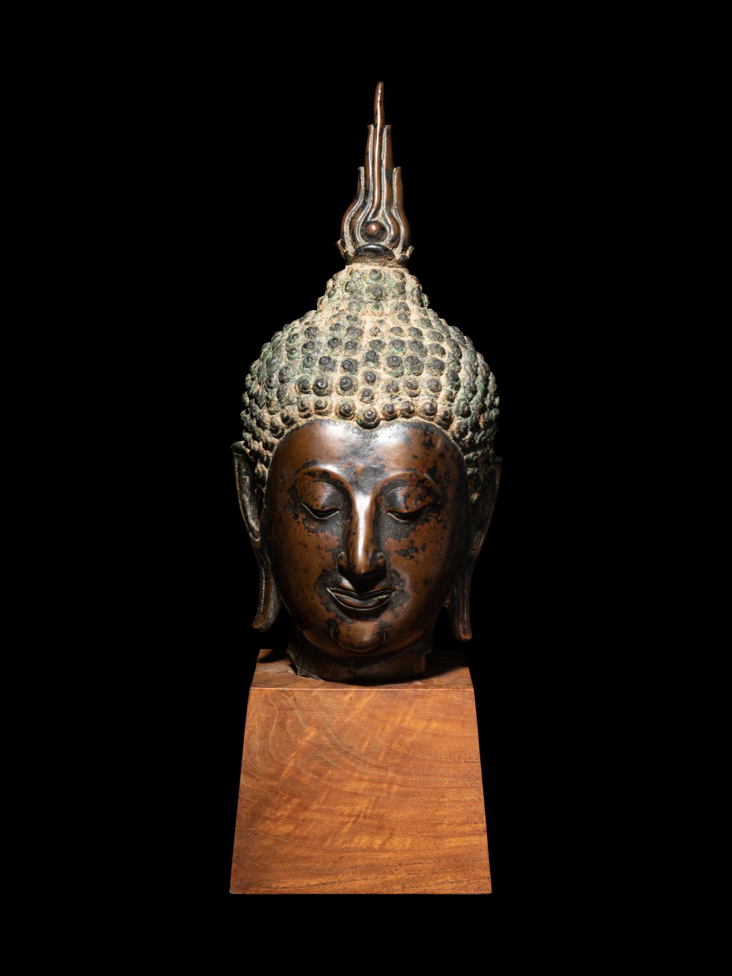A Thai Bronze Head of Buddha