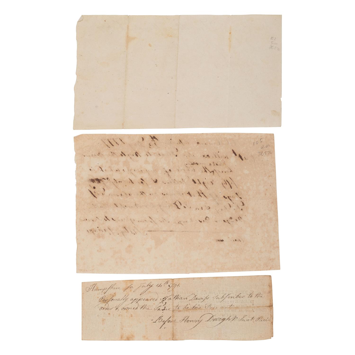 [REVOLUTIONARY WAR]. "An Recompts (or Enventory) of the Cloathing and Effects of Mr. Israel Smith...." Fort Montgomery, [New York]. 18 February 1777.