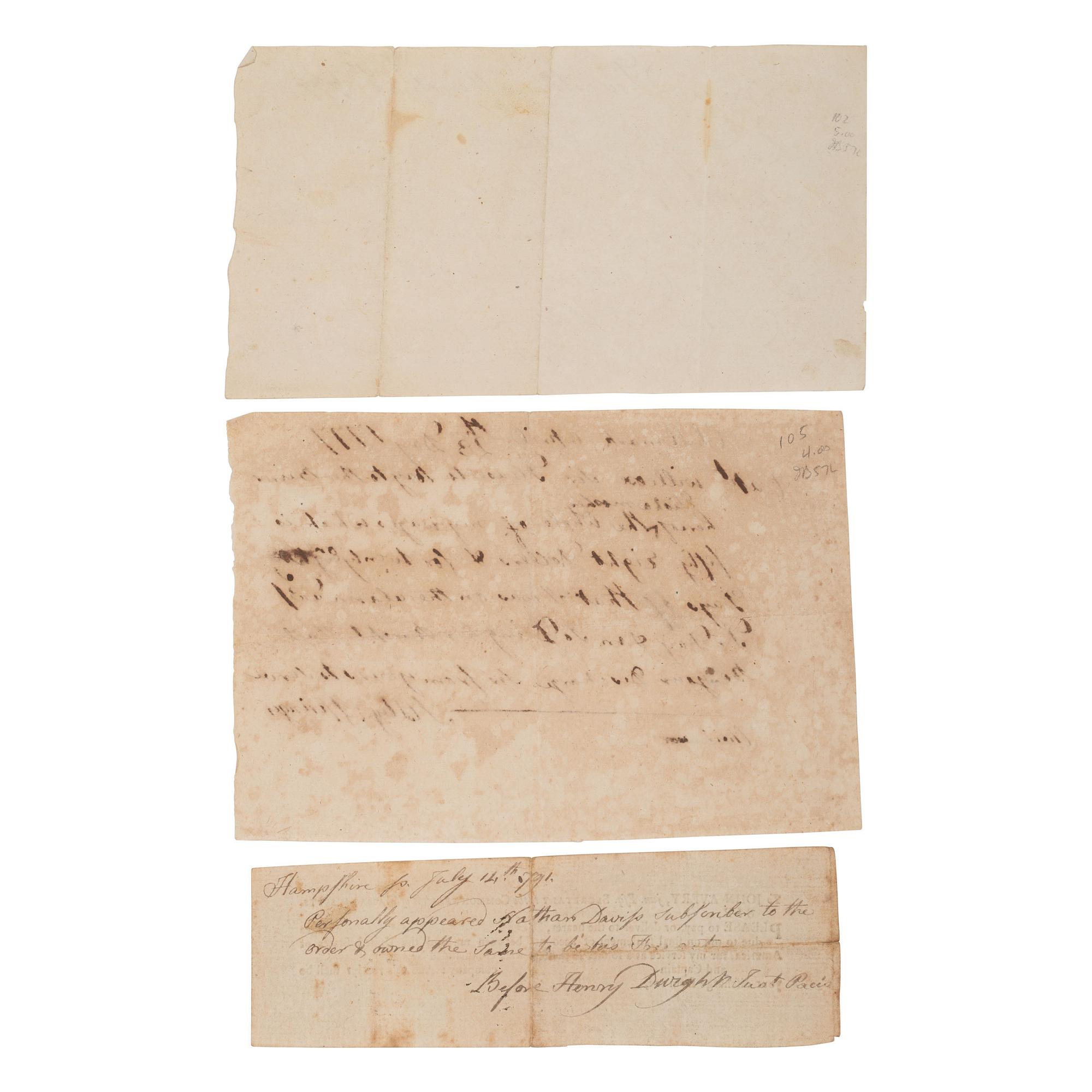 [REVOLUTIONARY WAR]. "An Recompts (or Enventory) of the Cloathing and Effects of Mr. Israel Smith...." Fort Montgomery, [New York]. 18 February 1777.
