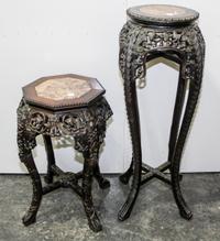A Pair of Carved Chinese Hardwood Tall Plant Stands Height 36 inches. — EARLY 20TH CENTURY