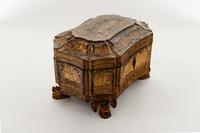 A Chinese Export Gilt Decorated Black Lacquer Tea Caddy