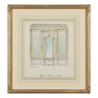 Attributed to Eugène Dienst (French, 19th Century), A Group of Six Hand-Drawn and Painted Studies of French Interiors