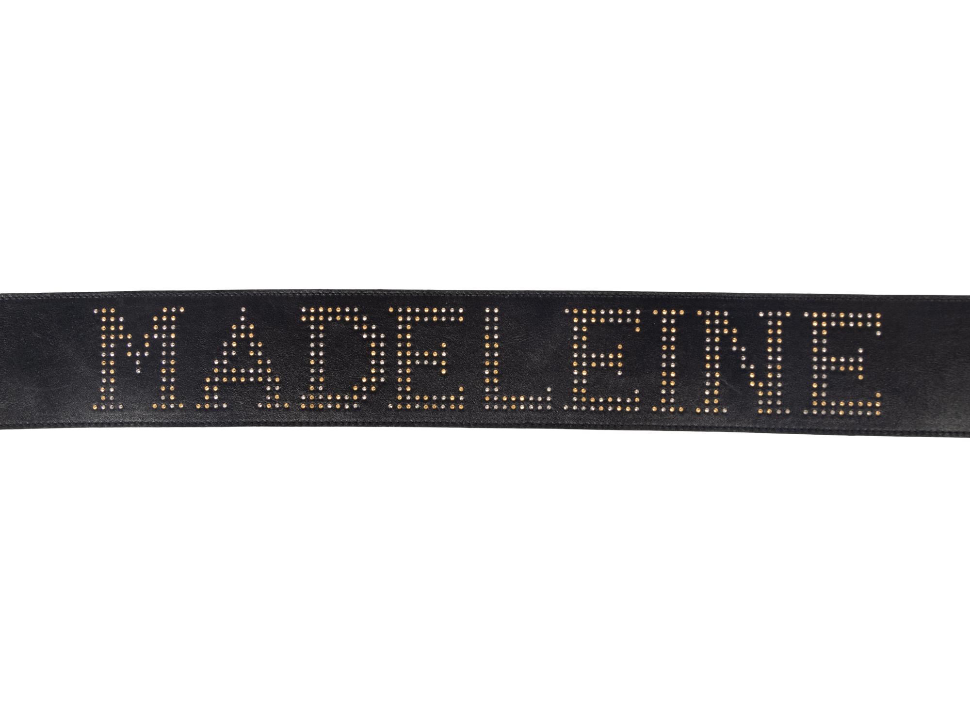 Black Studded Leather Belt Reading "Madeleine"