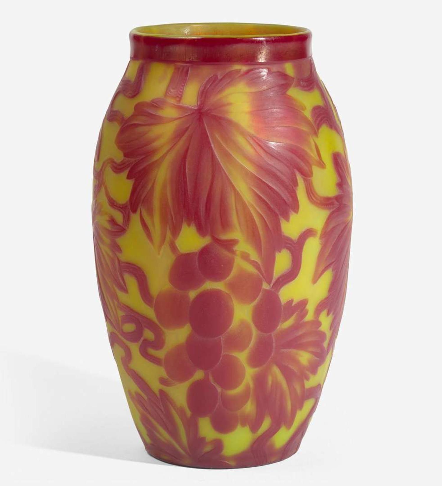 Tiffany Studios (American, active 1878-1932) Fine Favrile Two-Color Cameo Vase with Grapevine, New York, USA, circa 1907