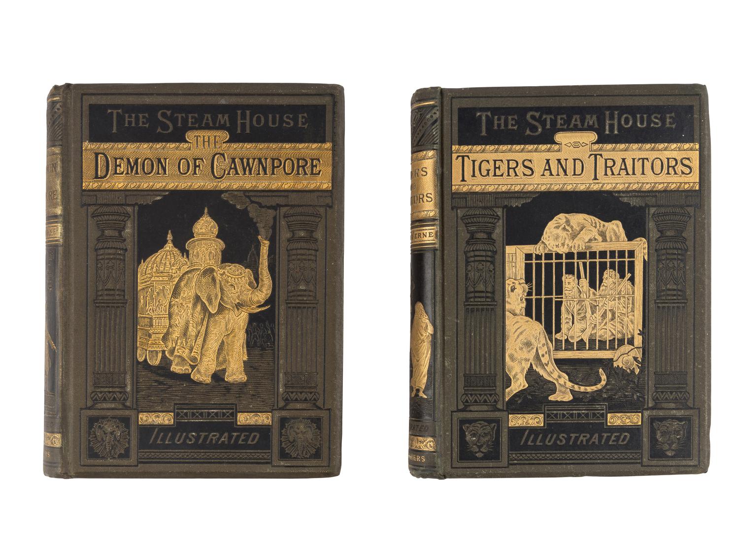 VERNE, Jules (1828-1905). The Steam House. (Part I.) The Demon of Cawnpore . -- (Part I.) Tigers and Traitors . New York: Charles Scribner's Sons, 1881.