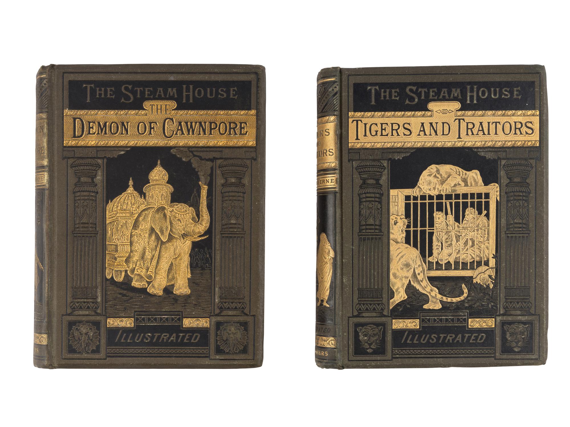 VERNE, Jules (1828-1905). The Steam House. (Part I.) The Demon of Cawnpore . -- (Part I.) Tigers and Traitors . New York: Charles Scribner's Sons, 1881.