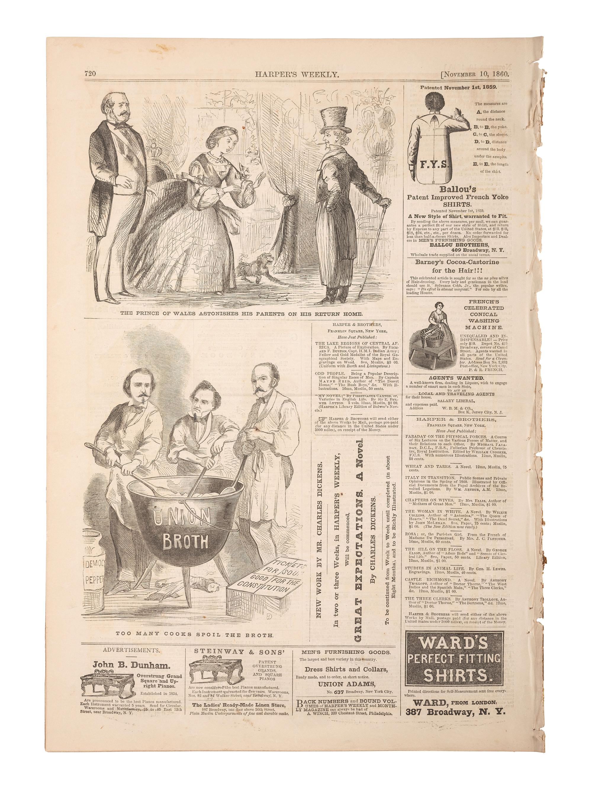 [LINCOLN, Abraham (1809-1865)]. Harper’s Weekly. Vol. IV, No. 202. New York, NY: Harper & Brothers, 10 November 1860.