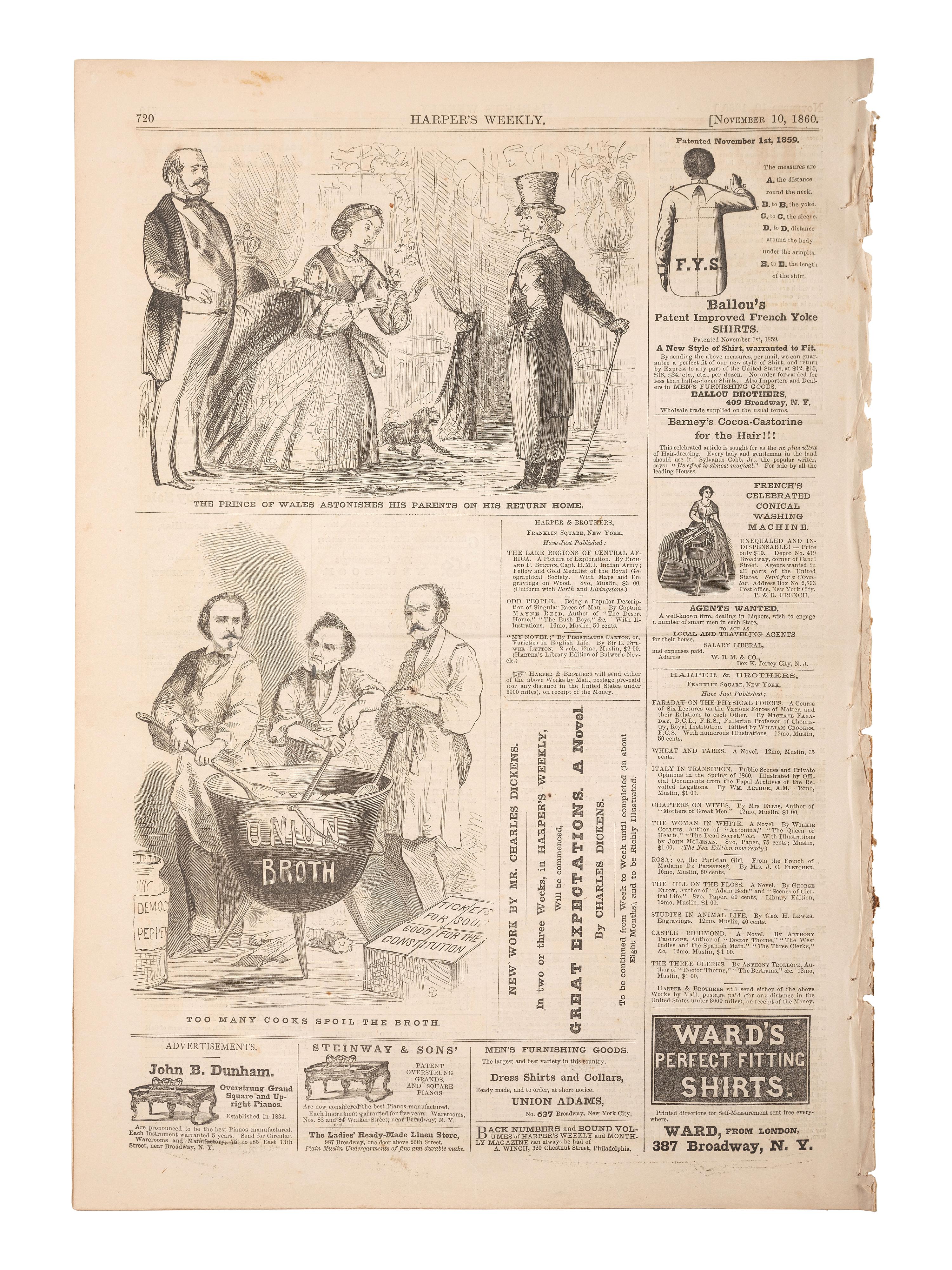 [LINCOLN, Abraham (1809-1865)]. Harper’s Weekly. Vol. IV, No. 202. New York, NY: Harper & Brothers, 10 November 1860.