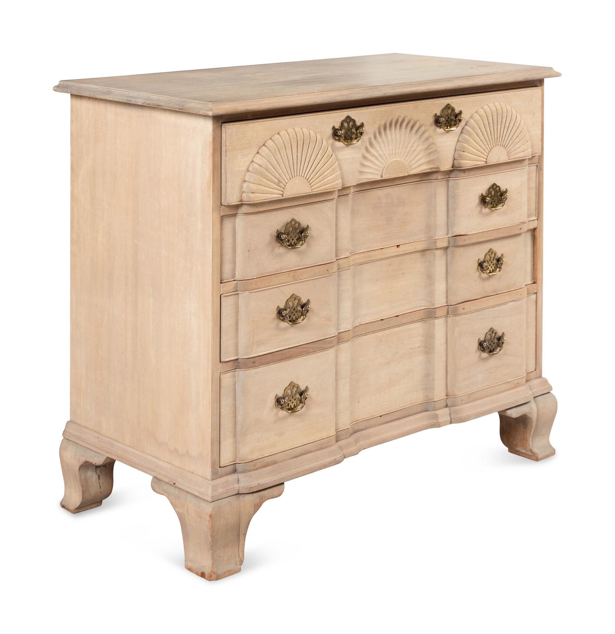 A Chippendale Style Block-Front Bleached Mahogany Chest of Drawers