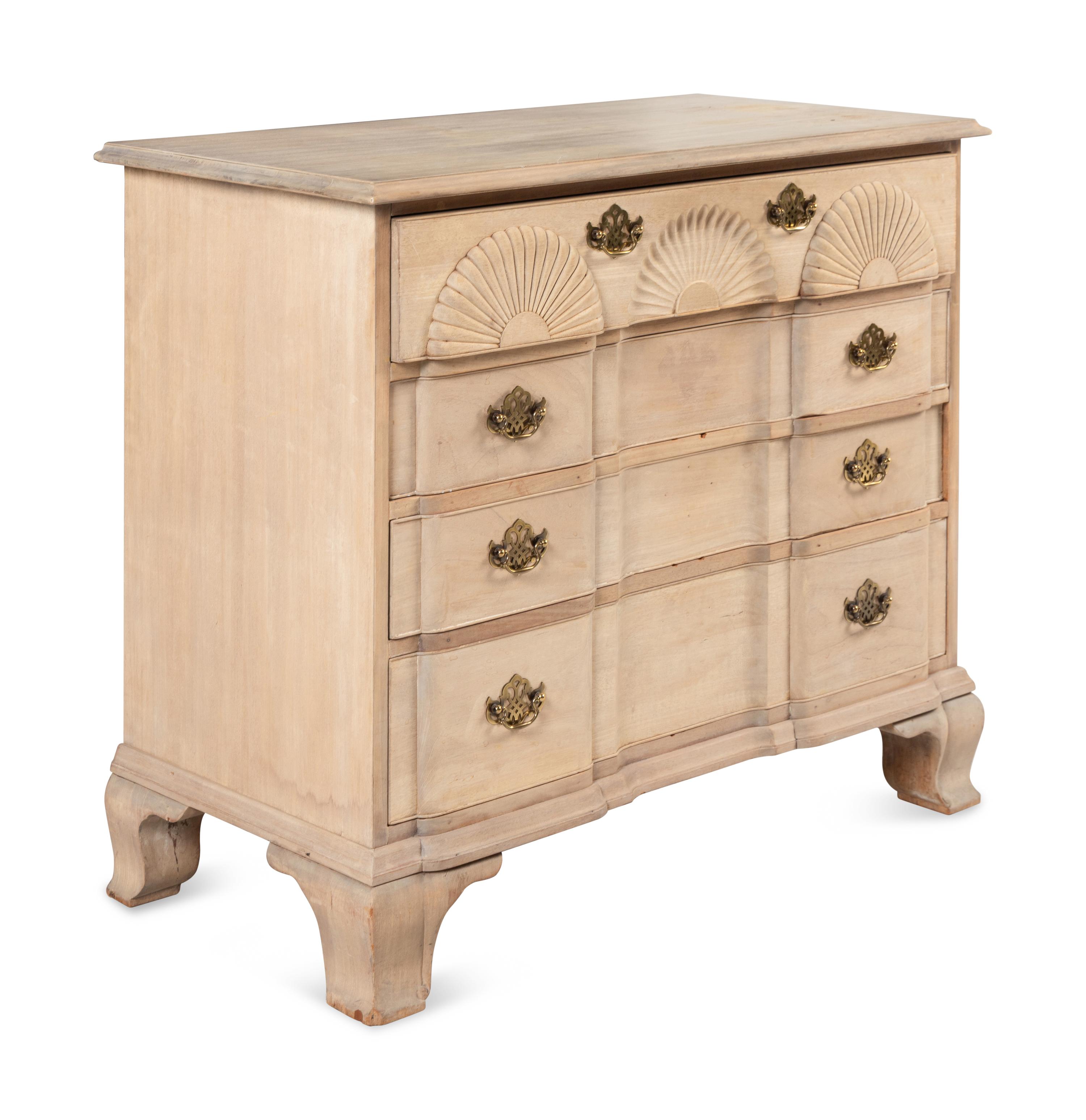 A Chippendale Style Block-Front Bleached Mahogany Chest of Drawers