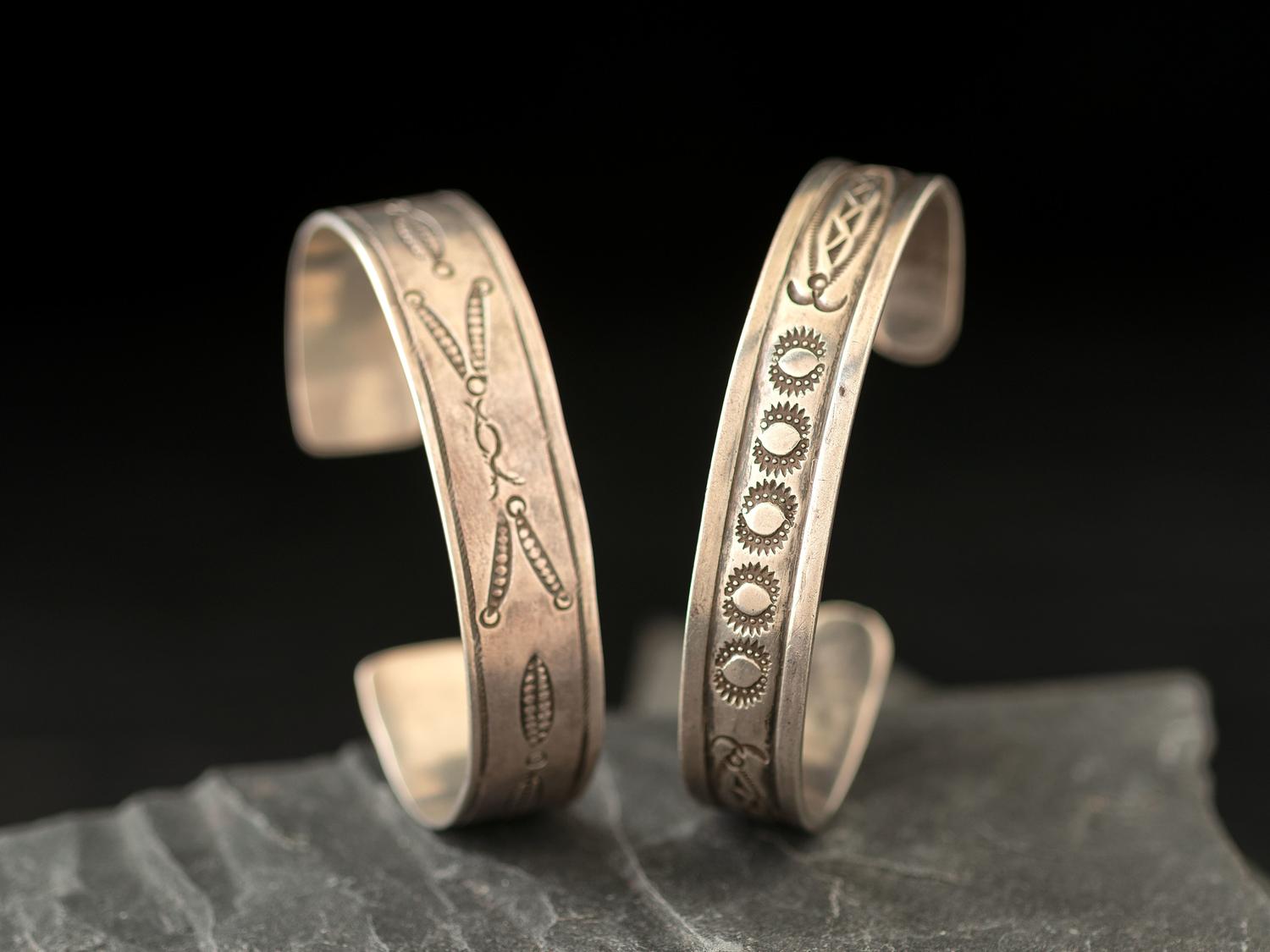 Navajo Stamped and Chiseled Ingot Cuff Bracelets