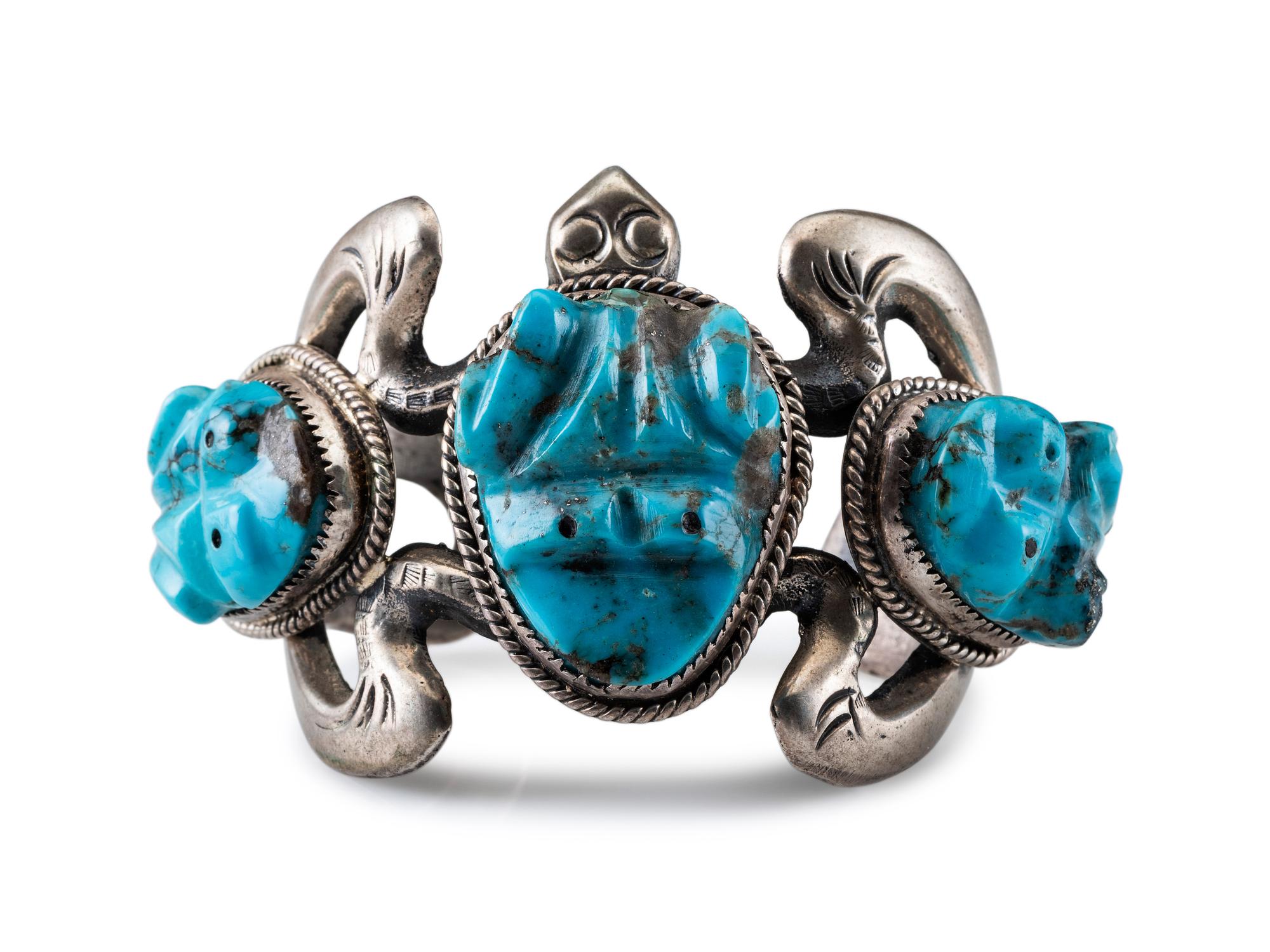 A Navajo Sand Cast Silver Frog Cuff