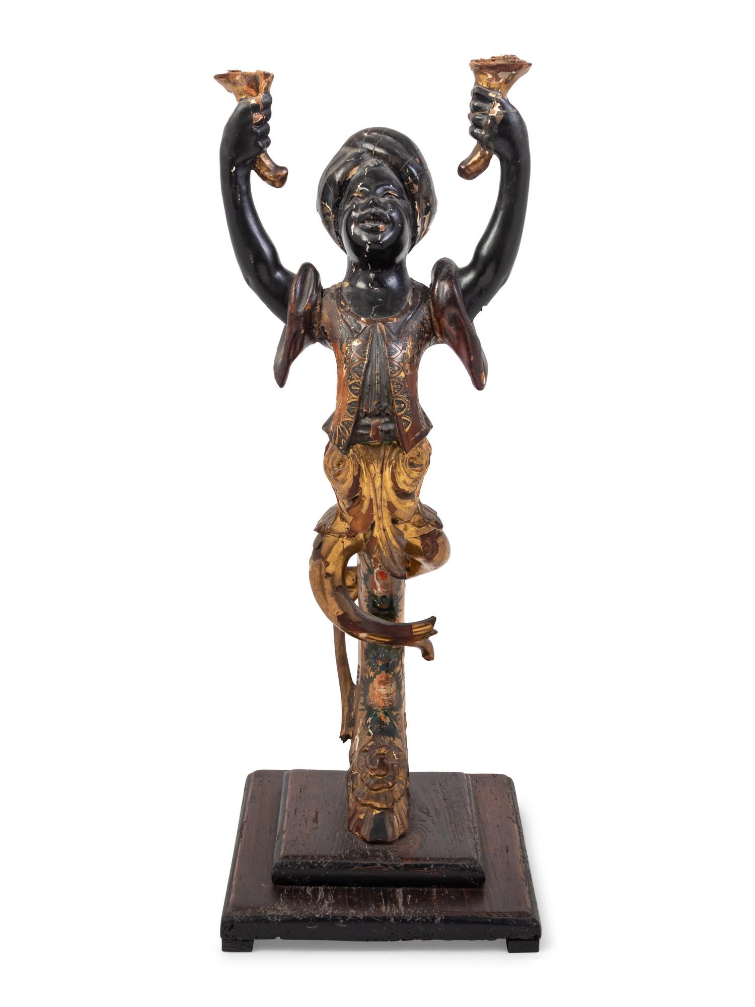 A Venetian Painted Figural Stand