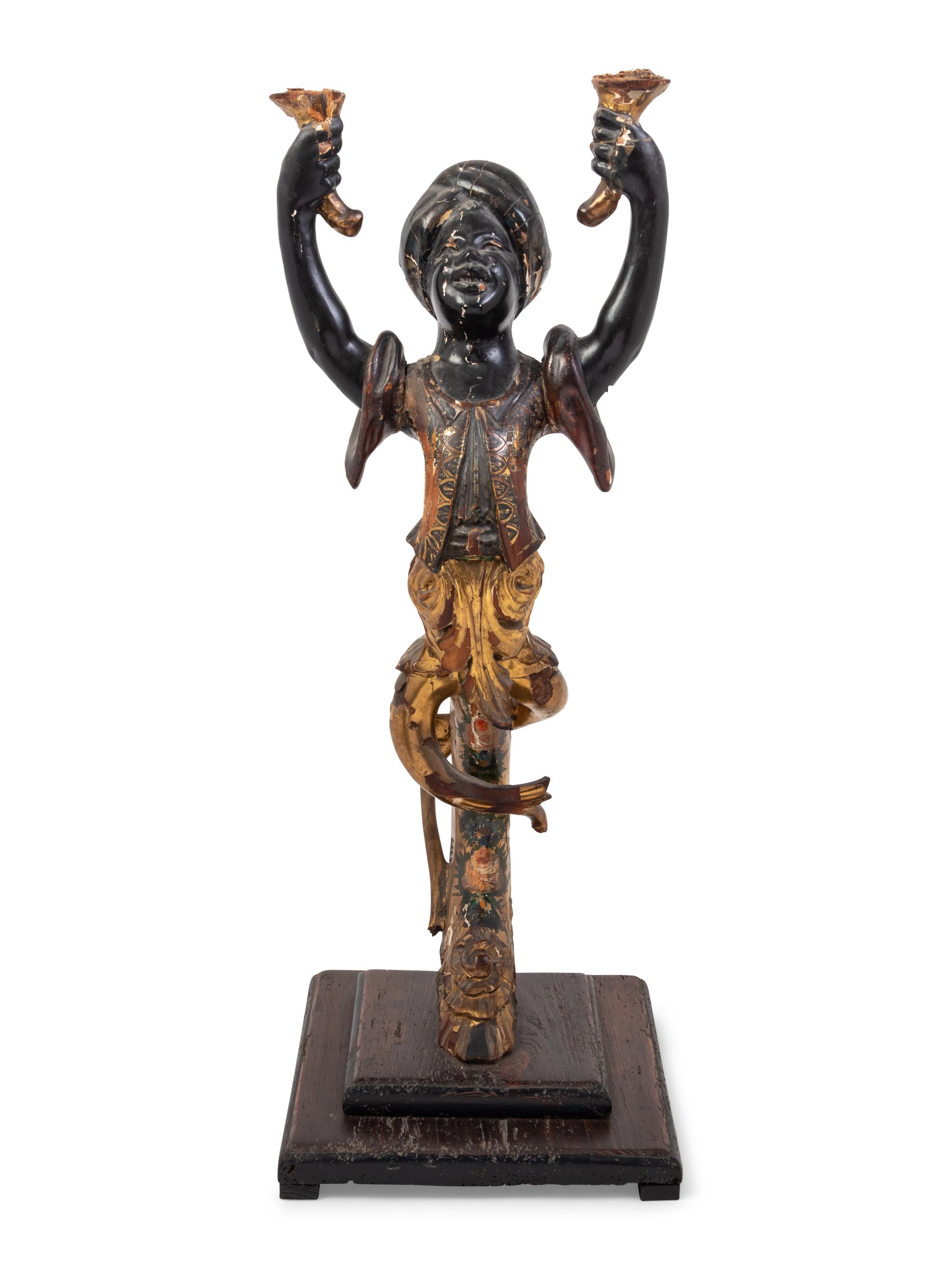 A Venetian Painted Figural Stand